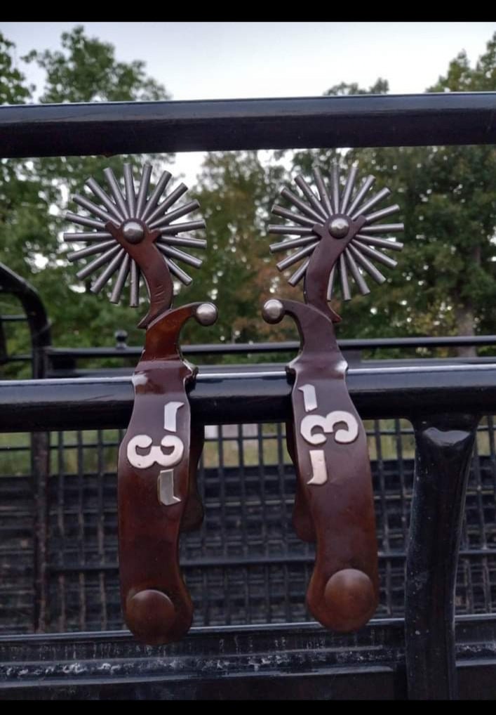 Vintage Unmarked Crockett Spurs With Clover Rowels and Tooled 