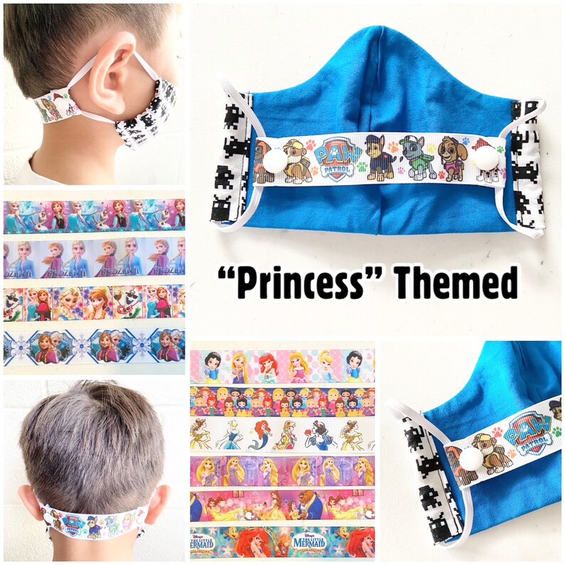 Princess Themed Choose Print Kids Ear Savers Ribbon Ear Savers with Snap Closure BUY 3 GET 1 FREE