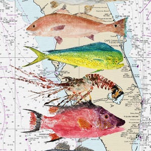 Keys Catch - Gyotaku Fish Rubbing - Digital Art - Fine Art Print 13&quot;x19&quot;