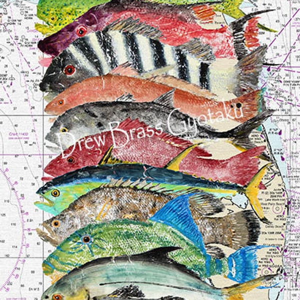 Salty Catch - Gyotaku Fish Rubbing - Digital Art - Archival Print 13"x19"