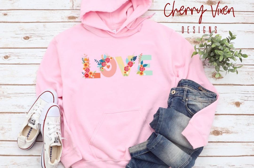 Love Floral Hoodie, Love Hoodie, Pink Hoodie, Christian Womens Hoodie, Valentine'S Day Hoodie