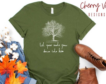 Lassen Sie Ihre Wurzeln wachsen, Kolosser 2:7, Kurzarm Damen T-Shirt
