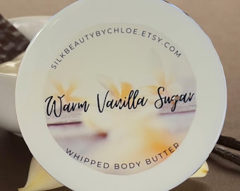 Warm Vanilla Sugar Scented Whipped Body Butter| Healing| Hydrated and Glowy Skin (6 oz)