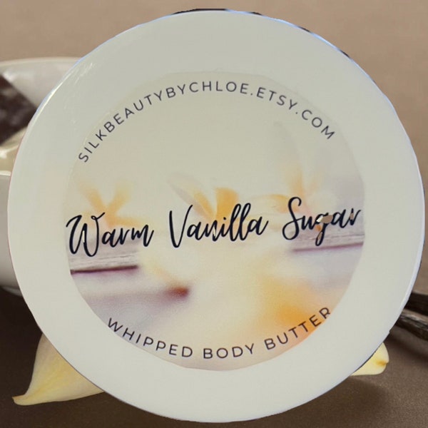 Warm Vanilla Sugar Scented Whipped Body Butter| Healing| Hydrated and Glowy Skin (6 oz)