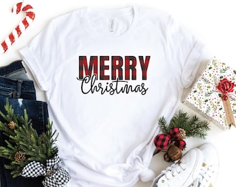 Buffalo Plaid Merry Christmas Shirt - Soft Cotton Graphic Tee