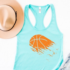 Distressed Basketball Graphic Tank Top: Racerback Cotton Blend