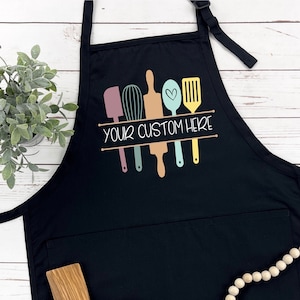 Kitchen Utensils Split Frame Monogram Apron, Gift Apron Mom Grandma, Customize Kitchen Utensils Apron, Personalized Cooking Tools Apron