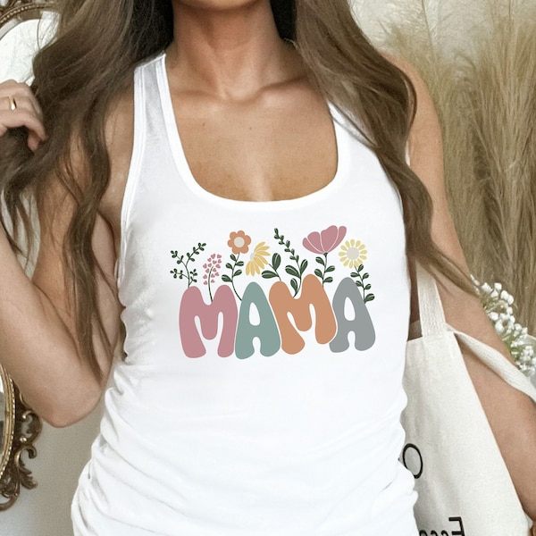 Mama Floral Tank Top, Mothers Day Tank Top, Retro Floral Mama Tank, Retro Mama Flower Tank, Mommy Tank, Boho Mama Tank Top