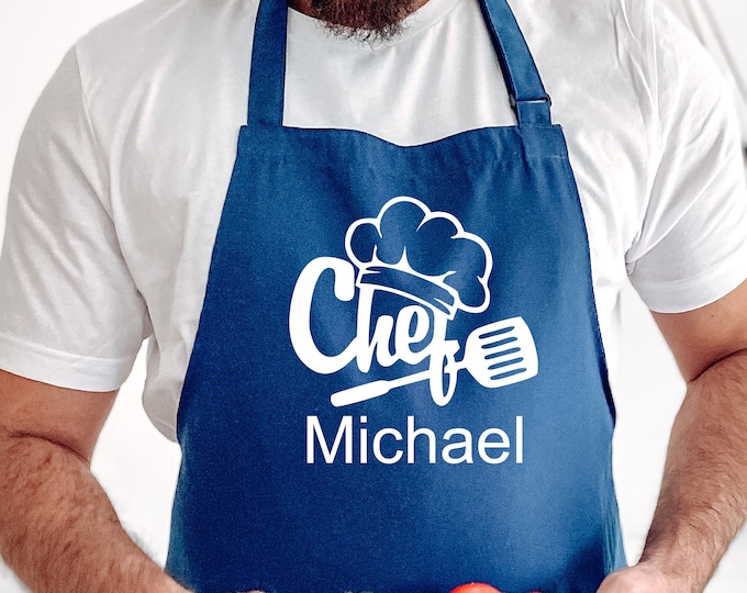 Custom Chef Apron, Custom Name Cooking Apron with Pockets, Top Chef Kitchen Apron, Personalized Chef Apron, Apron For Men, Custom Name Apron