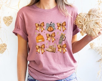 Retro Fall Pumpkin Bow Shirt: Coquette Autumn Tee