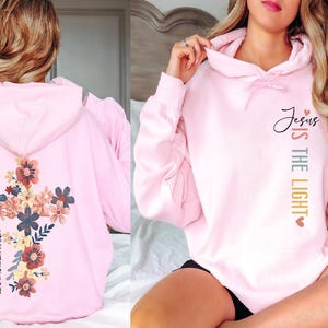 Floral Cross Christian Hoodie: Jesus is the Light, Motivational