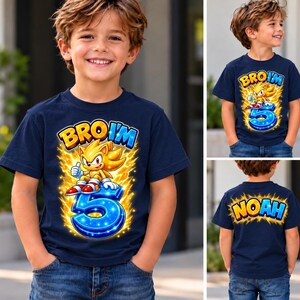 Bro I'm FIVE Birthday Boy T-Shirt, Sonic Inspired Both side print