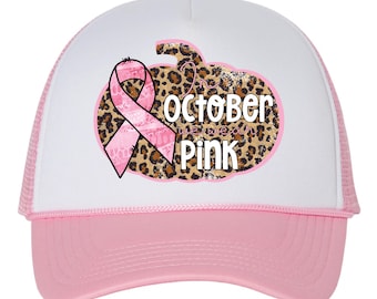 Customizable Breast Cancer Awareness Trucker Hat - Pink Ribbon Design