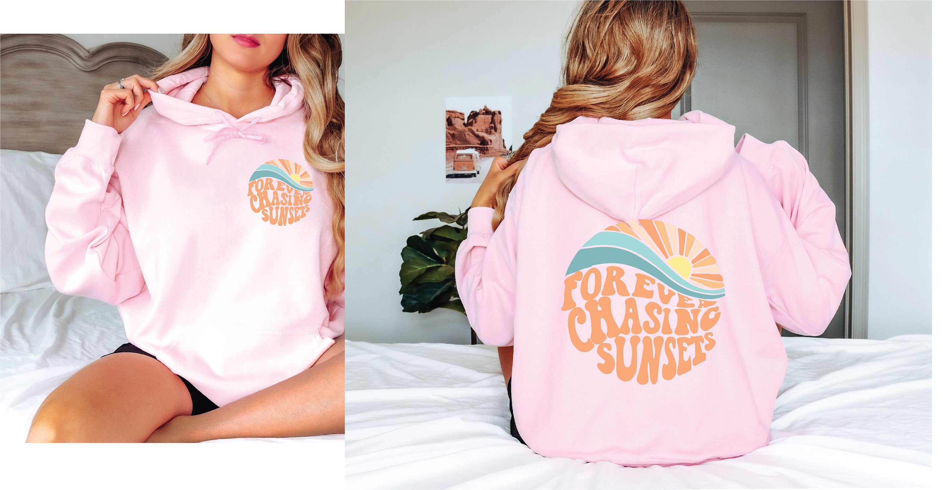 Embroidered Hoodie Pink Palm Puff - Etsy