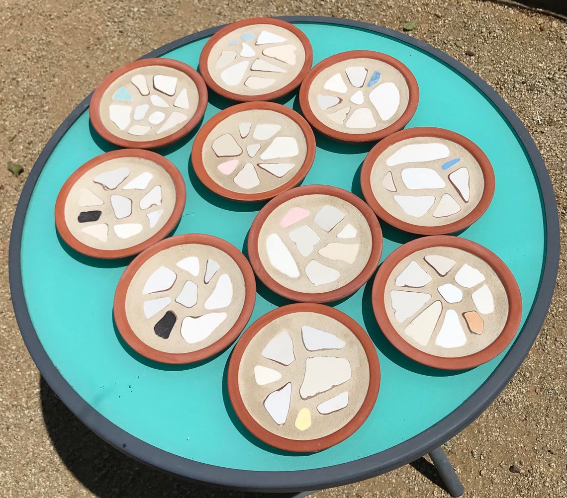 Terra Cotta Plant Pot Saucer Coaster with White and Color Etsy