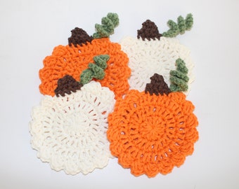 Crocheted Pumpkin Coasters: Fall Decor, Set of 4
