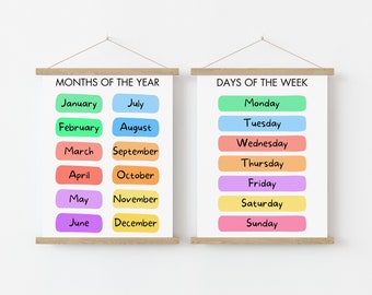 Days and Months Educational Print, Playroom Decor