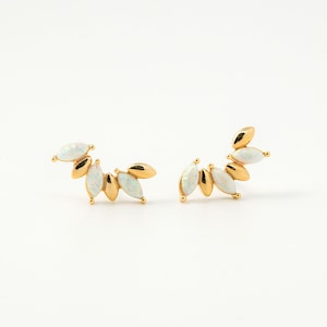 Dainty opal stud earrings, Brass, Lab-created opal, Nickel free, Handmade jewelry, Opal earrings, Post earrings, [D19-G2]
