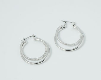 Geometric hoop post earrings, Brass, Titanium post, Nickel free, Handmade jewelry, Fashion jewelry, [T39-G5]