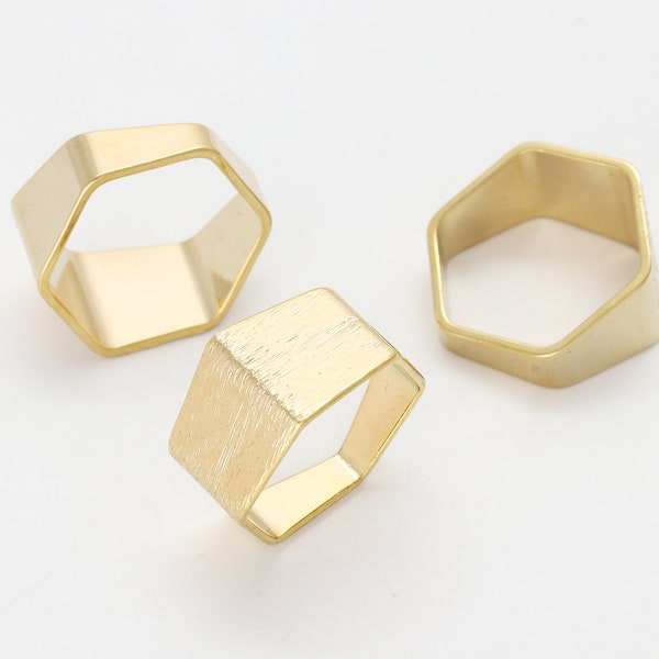 Hexagonal scratch finger ring, Brass, Nickel free, Handmade jewelry, Fashion jewelry, Unique rings, [T13-G4]