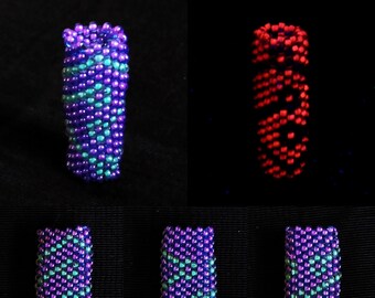 Czech Seed Bead Dreadlock Bead - Purple/Turquoise Digital Circuit Board