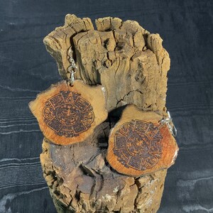 Piedra del Sol Tonatiuh Natural Manzanita Wood Earrings