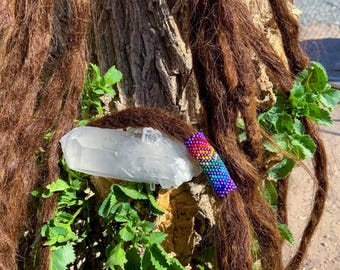 Czech Seed Bead Dreadlock Bead - Intertwined Rainbows  / Dreadhead Jewelry