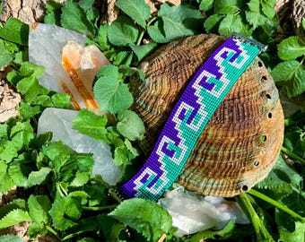 Tsjechische kralenarmband - coëxistentie / prehispanic geïnspireerd / voorouderlijk ontwerp polsmanchet
