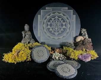 Sri Yantra-onderzetters / Shri-chakra-stenen onderzetters / Bierviltje/kandelaar/altaardecor