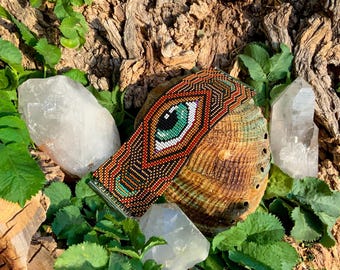 Tsjechische kralenarmband - binnenste tempels / DMT Realm kralensieraden / psychedelische afbeelding polsmanchet