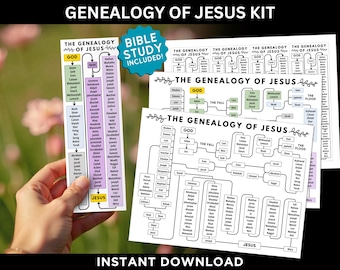 Kit de Genealogia de Jesus para Download Imediato, Guia de Estudo de Genealogia de Jesus de Fácil Leitura, Árvore Genealógica Colorida da Família de Jesus, Ancestralidade Bíblica