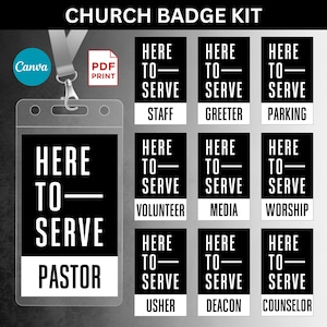 Schwarz-weißes Kirchenabzeichen Kit Kirchenabzeichen Bundle Pastor Abzeichen Begrüßer Abzeichen Ehrenamtliches Abzeichen Personal Namensschild Kirchenpersonal Abzeichen Bundle