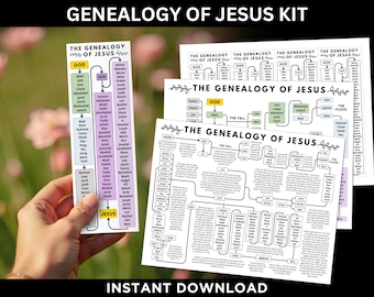 Genealogie von Jesus Kit Sofort-Download, leicht zu lesen Genealogie von Jesus Studienführer, Jesus Stammbaum bunte Karte, biblische Vorfahren zu lesen