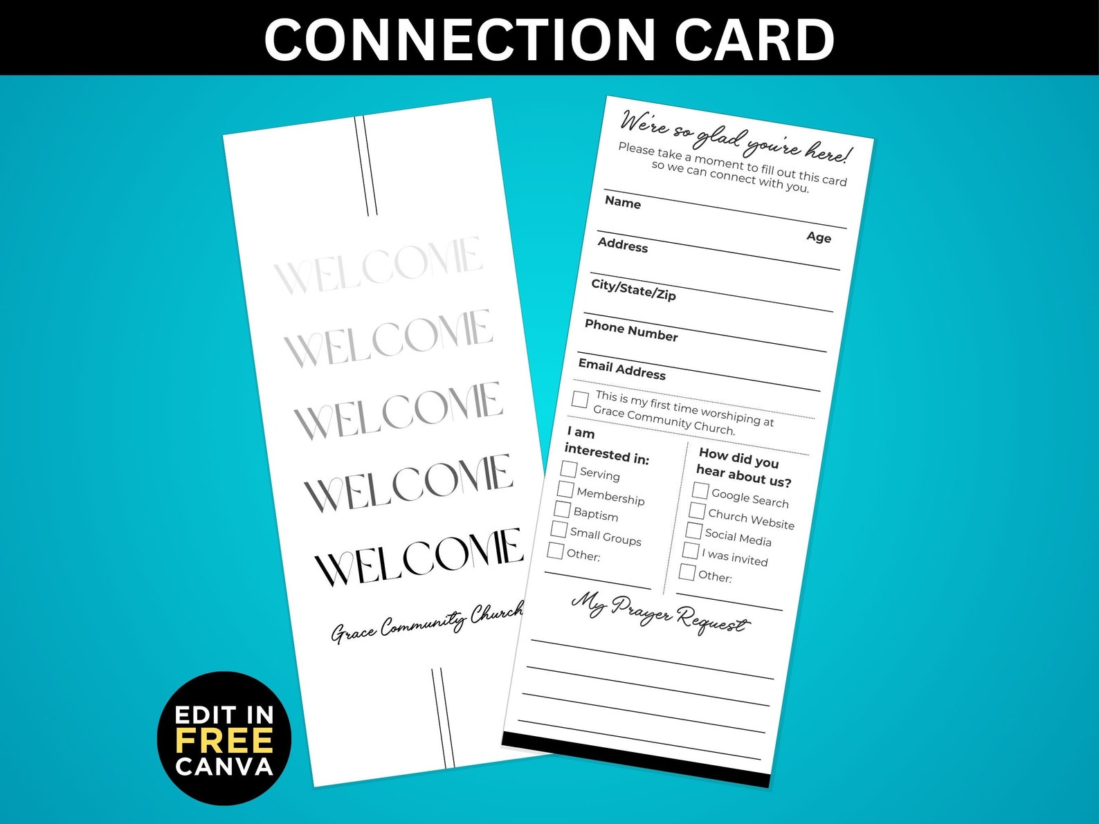 Customizable Church Connection Card Template, Church Welcome Card ...