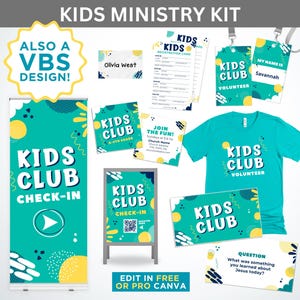 Kids Ministry Kit, Children&#39;s Ministry Slides, Kids Ministry Banner, Kids Ministry Name Badge, Kids Ministry, Kids Ministry Invite, VBS