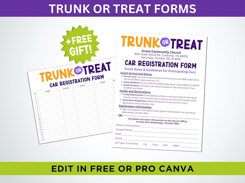 Formulario de inscripción para Trunk or Treat, Registro para Trunk or Treat, Formulario para Trunk or Treat, Formulario para Trunk or Treat, Formulario de inscripción para Trunk or Treat de la iglesia imagen 1