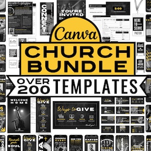 Church Template Bundle Church Announcement Slides Church Badge Countdown Church Bulletin Church Social Media Black and White Church Kit