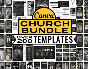 Church Template Bundle Church Announcement Slides Church Badge Countdown Church Bulletin Church Social Media Black and White Church Kit