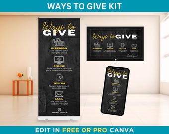 Hermoso banner con ideas para donar en la iglesia, diapositiva con ideas para donar en la iglesia, editable en Canva, llamativo banner con ideas para donar en la iglesia.