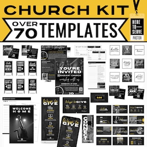 Church Template Bundle Church Social Media Beautiful Announcement Slides Church Badge Countdown Church Bulletin  Black and White Church Kit