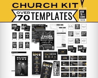Church Template Bundle Church Social Media Beautiful Announcement Slides Church Badge Countdown Church Bulletin  Black and White Church Kit