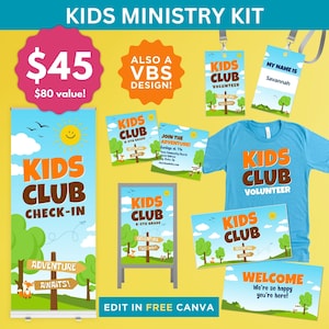 Kids Ministry Kit, Children&#39;s Ministry Slides, Kids Ministry Banner, Kids Ministry Name Badge, Kids Ministry, Kids Ministry Invite, VBS