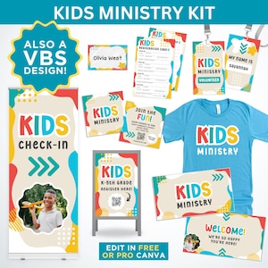 Kids Ministry Kit, Children&#39;s Ministry Slides, Kids Ministry Banner, Kids Ministry Name Badge, Kids Ministry, Kids Ministry Invite, VBS