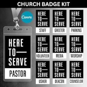 Black and White Church Badge Kit Church Badge Bundle Pastor Badge Greeter Badge Volunteer Badge Staff Name Badge Church Staff Badge Bundle