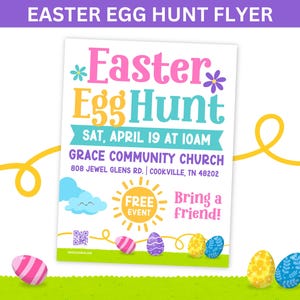 Colorful Easter Egg Hunt Flyer Egg Hunt Flyer Bright Easter Egg Hunt School Flyer Easter Egg Hunt Church Flyer Fun Easter Egg Hunt Graphic