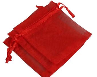Sacchetti con coulisse in organza rossa, sacchetti per bomboniere, sacchetti per gioielli, sacchetti regalo 9 cm x 12 cm (disponibile solo la taglia)