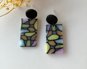 Mosaic Polymer Clay Earring / Rectangle Colourful Earring / Modern Jewelry / Geometric Earring