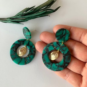 Green Translucent Earring / Circle Polymer Clay Earring / Dark Green Statement Earring / Hollow Earring image 6