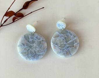 Blue Marble Polymer Clay Earring / Beach Circle Earring / Summer Statement Earring for gift