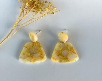 Yellow Marble Polymer Clay Earring / Statement Translucent Earring for gift / Aesthetic Dangle Jewelry for women